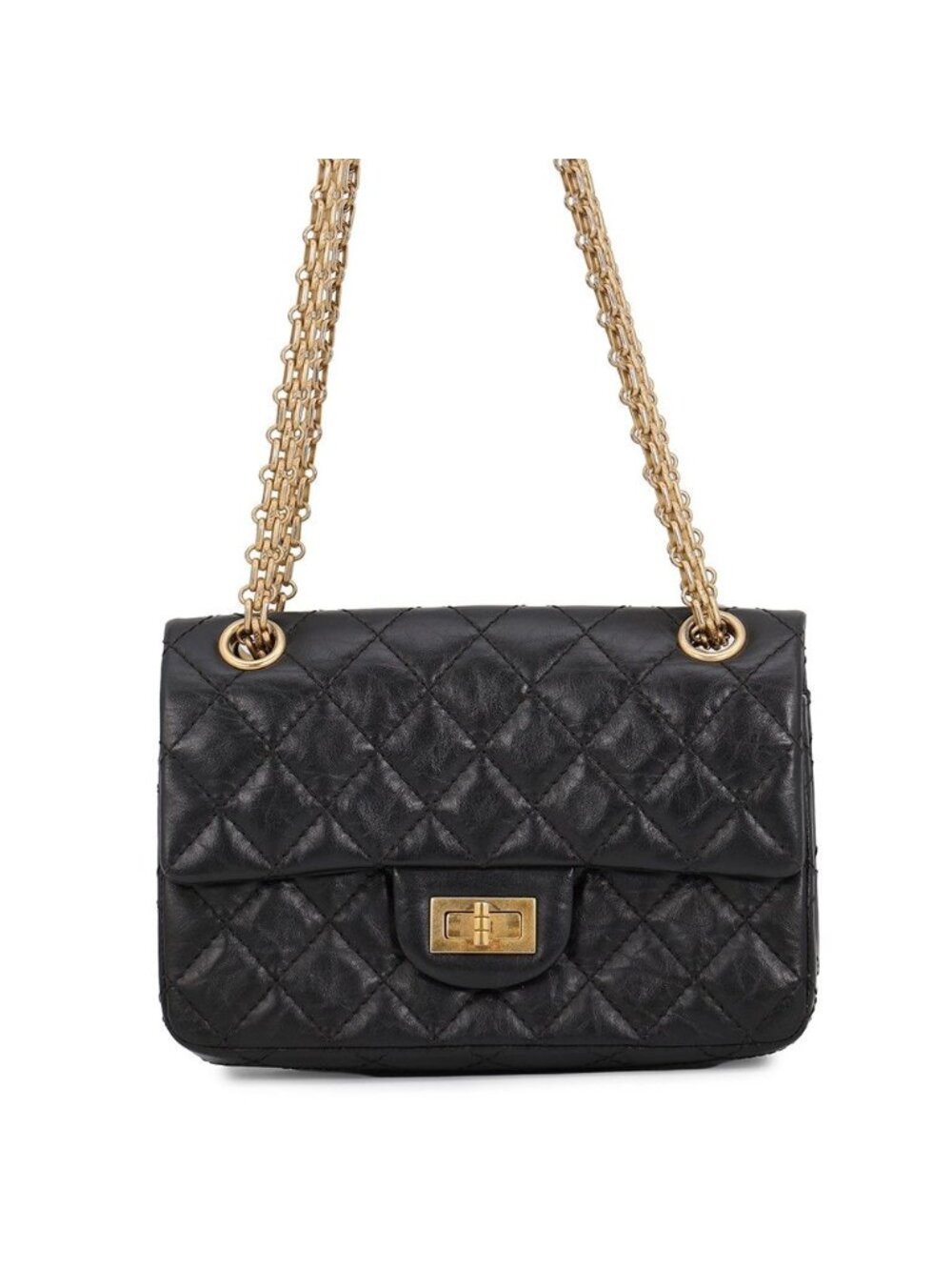 Chanel Chain Shoulder Bag Quilted 2.55 Mini Aged Calf Leather Black